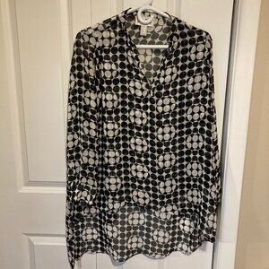 #144 Joseph Ribkoff Polka Dot High Low Long Sleeve Blouse,  Black/White, Size 10
